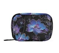 Line Drawing Floral Blue Purple aid Bag with Detachable Compartments Convenient Travel Pill Organizer