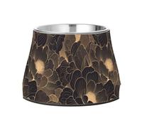 Line Drawing Flower Gold Black Feed Dog Bowl Enhanced Stainless Steel Pets Water Bowls for Loving Pet Comfort Feeding