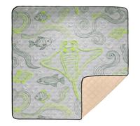 Line Drawing Manta Ray Bubble Green Large Non-Slip Baby Playmat for Indoor Outdoor Comfortable Tummy Time & Crawling Mat for Baby Toddler Infant, 50'' x 50''