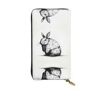 Line Drawing of Rabbit Patterned Leather Long Wallet (7.5 * 4.1 inches) | Extra Large Multi-Function Compartment | Great Gift