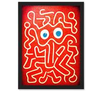 Line Drawing On Red With Googly Eyes Artwork Framed Wall Art Print A4 Artery8 Black One Size