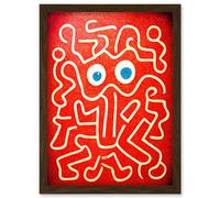 Line Drawing On Red With Googly Eyes Artwork Framed Wall Art Print A4 Artery8 Brown One Size