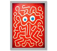 Line Drawing On Red With Googly Eyes Artwork Framed Wall Art Print A4 Artery8 Light Grey One Size