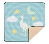 Line Drawing Peacock Lake Blue Cute Foldable Baby Playmat for Indoor Outdoor Portable Baby Play Tummy Time Mat for Babies Infants Toddlers, 50'' x 50''