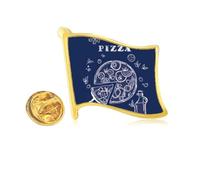 Line Drawing Pizza Italy Foods Golden Metal Flag Lapel Pin Badge