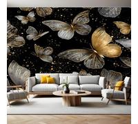 Line Drawing Wall Murals for Living Room Black and Gold Butterfly 3D Print Photo Wallpaper Luxury Design Modern Non-Woven Wall Mural Sofa TV Kids Bedroom Decoration 200 x 140cm