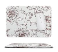 Line Floral Rose Design Stitched Edge Mouse Pad