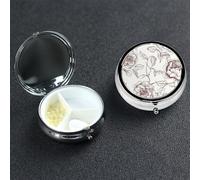 Line Floral Rose Flowers Design Pill Box 3 Compartment Round Metal Pill Case for Purse & Pocket, Portable Medicine Organizer Travel Pillbox Daily Pill Container Holder to Hold Vitamins, Fish Oil