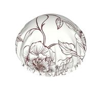 Line Floral Rose Flowers Design Shower Cap for Women Men Large Waterproof Shower Bonnet Elastic Band Bathing Hair Hat Spa Salon Caps Double Layered Reusable Bath Caps for Long Hair, Braids