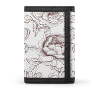 Line Floral Rose Flowers Design Trifold Wallet for Women Men Minimalist Front Pocket Wallet with Zipper Coin Pocket RFID Blocking Travel Wallets Credit Card Holder Coin Purse for Daily Use & Gift