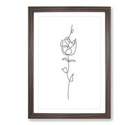Line Flower Framed Print | A2 Walnut Framed Wall Art | Ready to Hang | Modern Floral Picture | Living Room Bedroom Lounge Office