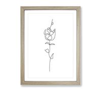 Line Flower Modern Framed Print | A2 Oak Framed Wall Art | Ready to Hang | Modern Floral Picture | Living Room Bedroom Lounge Office