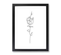 Line Flower Modern Framed Print | A3 Black Framed Wall Art | Ready to Hang | Modern Floral Picture | Living Room Bedroom Lounge Office