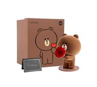 Line Friends Brown Bear Holding Preserved Flowers, Eternal Real Red Rose Romantic Gift with Elegant Gift Box for Girlfriend Wife Her in Valentine's Day, Birthday, Weddings, Anniversaries, Christmas