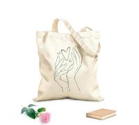 Line Hands Holding Love Heart Cotton Canvas Shoulder Bags 340g/m² thick fabric Uses as a tool bag