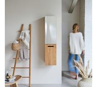 Line - Mirrored tall cabinet in solid teak Natural