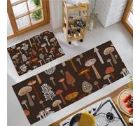 Line Mushroom Kitchen Mats Sets, 2 Piece Hand-Drawn Style Kitchen Rugs, Waterproof Non-slip Anti-Fatigue Home Runner Washable Standing Floor Mats 50x80cm+50x150cm Brown