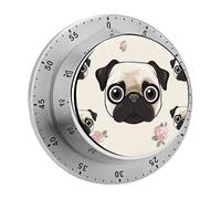 Line Pug Kitchen Timer Visual Timer for Cooking 60 Minute Wind Up Timers Stainless Steel Manual Magnetic Countdown Visual Mechanical Timers Cooking Clock with Loud Alarm