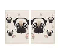 Line Pug Passport Holder for Women Men PU Leather Passport Travel Wallet with Multiple Pockets