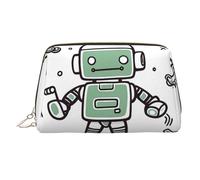 Line robot Makeup Bag for Women Cosmetic Bags Leather Travel Makeup Case Organizer Waterproof Make up Pouch Open Flat Toiletry Bag Portable Storage Pouch for Travelling, Gold, One Size