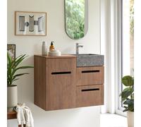 Line - Solid walnut and marble vanity unit 85 cm Dark Brown