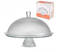 Linea 30cm Glass Cake Stand with Dome Cover - Elegant Display Plate with Pedestal for Cakes and Desserts