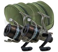 Lineaeffe 2 x Commando 60 1BB Camo Freespool Carp Runner Specimen Fishing Reels Pre-Loaded with 12lb Carp Line & 2 x Protective Carry Case