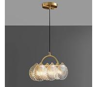 Linear 3 Light Chandelier Contemporary Led Light Fixture Ribbed Glass Sea Coastal Ceiling Hanging Lampd Nordic Modern Lighting for Dining Room Table Bedroom Kitchen Island Fo/Warm Light