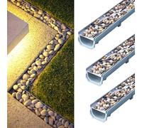 Linear Channel Trench Drain Set of 3, Outdoor Garden Yard Patio Trench Drainage, Rain Water Ditch Gutter Pipe and Pebble Filled Cover Plate(25x20cm (9.8x7.9"))