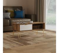Linear Ready Assembled Matt White Dark Oak Effect 1 Drawer Small Coffee Table (H)455mm (W)905mm (D)395mm
