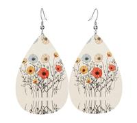 linear flower Pattern leather earrings | Water drop-shaped printed earrings, suitable for daily/party/dating scenes