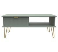Linear Green 1 Drawer Coffee Table with Gold Hairpin Legs