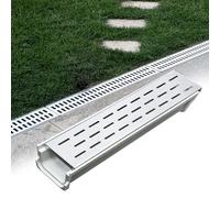 Linear gutter strainers 23.6" X 4" X 3.4" Channel Drain - Durable Resin Trench Drain System For Garage, Pool & Driveway With Stainless Steel End Caps - Silver, Style E, Efficient Water Drain