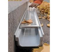 Linear gutter strainers Drain Cover 4" Width U Shape Plastic Channel With 304 Stainless Steel Grates, Passable Rectangular Trench Drainage, Rainwater Storm Drain Sewerage Gully(1 Pack,60X10X