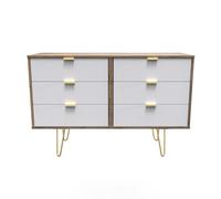 Linear Large Chest of Drawers White & Oak 6 Drawers 115cm