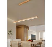 Linear Pendant Lamp with Remote Control, LED Pendant Light Dining Table Wood Dimmable, Linear Design Pendant Light Dining Table Lamp, Height-Adjustable Chandelier for Dining Room, Kitchen, Office Lamp