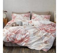 Linear Peony Duvet Cover Set Single Size, Simple Elegant Floral Bedding Set,Teens Adults Room Decor, Pink Soft Microfibe Quilt Cover Hidden Zipper with Pillowcase