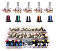 Linear Potentiometer 3 Terminal Rotary B5K B10K B20K B50K B100K B250K Ohm Potentiometer Knob with Cap Nuts and Washer for Arduino Raspberry Piand Other Projects(22 Pcs)