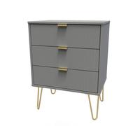 Welcome Furniture Ready Assembled Linear 3 Drawer Chest In Dusk Grey, Grey