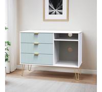 Linear Ready Assembled Matt Duck Egg & White Media Unit With 2 Shelves & 3 Drawers, (H)97Cm X (W)74Cm X (D)39.5Cm