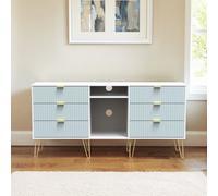 Linear Ready Assembled Matt Duck Egg & White Media Unit With 2 Shelves & 6 Drawers, (H)152Cm X (W)74Cm X (D)39.5Cm