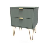 Linear Ready Assembled Matt Green 2 Drawer Wide Bedside Chest (H)505mm (W)395mm (D)415mm