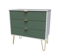 Welcome Furniture Ready Assembled Linear 3 Drawer Chest In Labrador Green & White