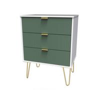 Linear Ready Assembled Matt Green & White 3 Drawer Wide Chest (H)740mm (W)575mm (D)395mm