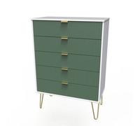 Welcome Furniture Ready Assembled Linear 5 Drawer Chest In Labrador Green & White, Green