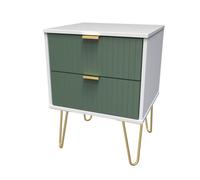 Welcome Furniture Ready Assembled Linear 2 Drawer Bedside Cabinet In Labrador Green & White, Green