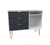 Linear Ready Assembled Matt Indigo & White Media Unit With 2 Shelves & 3 Drawers, (H)97Cm X (W)74Cm X (D)39.5Cm
