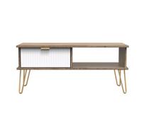 Linear Ready Assembled Matt White Dark Oak Effect 1 Drawer Small Coffee Table (H)455mm (W)905mm (D)395mm