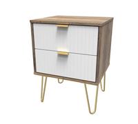 Linear Ready Assembled Matt White Dark Oak Effect 2 Drawer Wide Bedside Chest (H)505mm (W)395mm (D)415mm