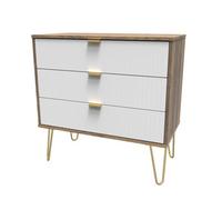 Linear Ready Assembled Matt White Dark Oak Effect 3 Drawer Wide Chest (H)695mm (W)765mm (D)415mm